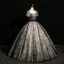 Vintage / Retro Black Ball Gown Prom Dresses 2024 Square Neckline Short Sleeve Backless Floor-Length / Long Prom Formal Dresses