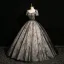 Vintage / Retro Black Ball Gown Prom Dresses 2024 Square Neckline Short Sleeve Backless Floor-Length / Long Prom Formal Dresses
