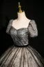 Vintage / Retro Black Ball Gown Prom Dresses 2024 Square Neckline Short Sleeve Backless Floor-Length / Long Prom Formal Dresses
