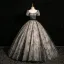 Vintage / Retro Black Ball Gown Prom Dresses 2024 Square Neckline Short Sleeve Backless Floor-Length / Long Prom Formal Dresses