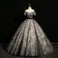 Vintage / Retro Black Ball Gown Prom Dresses 2024 Square Neckline Short Sleeve Backless Floor-Length / Long Prom Formal Dresses