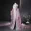 Charmant Rougissant Rose Perlage Perle Paillettes Volants en Cascade Fendue devant Robe De Bal 2024 Trompette / Sirène Col Haut Sans Manches Dos Nu Train De Balayage Promo Robe De Ceremonie