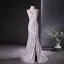 Charmant Rougissant Rose Perlage Perle Paillettes Volants en Cascade Fendue devant Robe De Bal 2024 Trompette / Sirène Col Haut Sans Manches Dos Nu Train De Balayage Promo Robe De Ceremonie