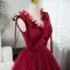 Chic / Beautiful Burgundy Prom Dresses 2024 Ball Gown V-Neck Sleeveless Backless Floor-Length / Long Prom Formal Dresses