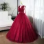 Chic / Beautiful Burgundy Prom Dresses 2024 Ball Gown V-Neck Sleeveless Backless Floor-Length / Long Prom Formal Dresses