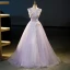 Chic / Beautiful Lavender Beading Sequins Appliques Prom Dresses 2023 Ball Gown V-Neck Sleeveless Backless Floor-Length / Long Prom Formal Dresses