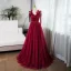 Chic / Beautiful Burgundy Prom Dresses 2024 Ball Gown V-Neck Sleeveless Backless Floor-Length / Long Prom Formal Dresses