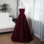 Vintage / Retro Burgundy Rhinestone Velvet Prom Dresses 2024 Ball Gown Off-The-Shoulder Short Sleeve Backless Floor-Length / Long Prom Formal Dresses