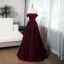 Vintage / Retro Burgundy Rhinestone Velvet Prom Dresses 2024 Ball Gown Off-The-Shoulder Short Sleeve Backless Floor-Length / Long Prom Formal Dresses