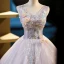 Chic / Beautiful Lavender Beading Sequins Appliques Prom Dresses 2023 Ball Gown V-Neck Sleeveless Backless Floor-Length / Long Prom Formal Dresses