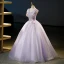 Chic / Beautiful Lavender Beading Sequins Appliques Prom Dresses 2023 Ball Gown V-Neck Sleeveless Backless Floor-Length / Long Prom Formal Dresses
