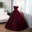 Vintage / Retro Burgundy Rhinestone Velvet Prom Dresses 2024 Ball Gown Off-The-Shoulder Short Sleeve Backless Floor-Length / Long Prom Formal Dresses