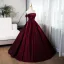 Vintage / Retro Burgundy Rhinestone Velvet Prom Dresses 2024 Ball Gown Off-The-Shoulder Short Sleeve Backless Floor-Length / Long Prom Formal Dresses