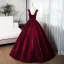 Vintage / Retro Burgundy Rhinestone Velvet Prom Dresses 2024 Ball Gown Off-The-Shoulder Short Sleeve Backless Floor-Length / Long Prom Formal Dresses