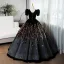 Elegant Black Sequins Prom Dresses 2024 Ball Gown V-Neck Short Sleeve Backless Floor-Length / Long Prom Formal Dresses