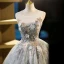 Elegant Grey Glitter Beading Rhinestone Pearl 3D Lace Prom Dresses 2023 Ball Gown Scoop Neck Sleeveless Backless Floor-Length / Long Prom