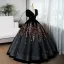 Elegant Black Sequins Prom Dresses 2024 Ball Gown V-Neck Short Sleeve Backless Floor-Length / Long Prom Formal Dresses