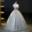 Elegant Grey Glitter Beading Rhinestone Pearl 3D Lace Prom Dresses 2023 Ball Gown Scoop Neck Sleeveless Backless Floor-Length / Long Prom
