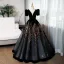 Elegant Black Sequins Prom Dresses 2024 Ball Gown V-Neck Short Sleeve Backless Floor-Length / Long Prom Formal Dresses