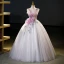 Chic / Beautiful Blushing Pink Pearl Lace Flower Laser Appliques Sequins Prom Dresses 2023 Ball Gown V-Neck Sleeveless Backless Floor-Length / Long Prom Formal Dresses