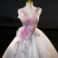 Chic / Beautiful Blushing Pink Pearl Lace Flower Laser Appliques Sequins Prom Dresses 2023 Ball Gown V-Neck Sleeveless Backless Floor-Length / Long Prom Formal Dresses