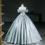 Élégant Vert Citron Satin Robe De Bal 2026 Robe Boule De l'épaule Manches Courtes Dos Nu Longue Robe De Ceremonie