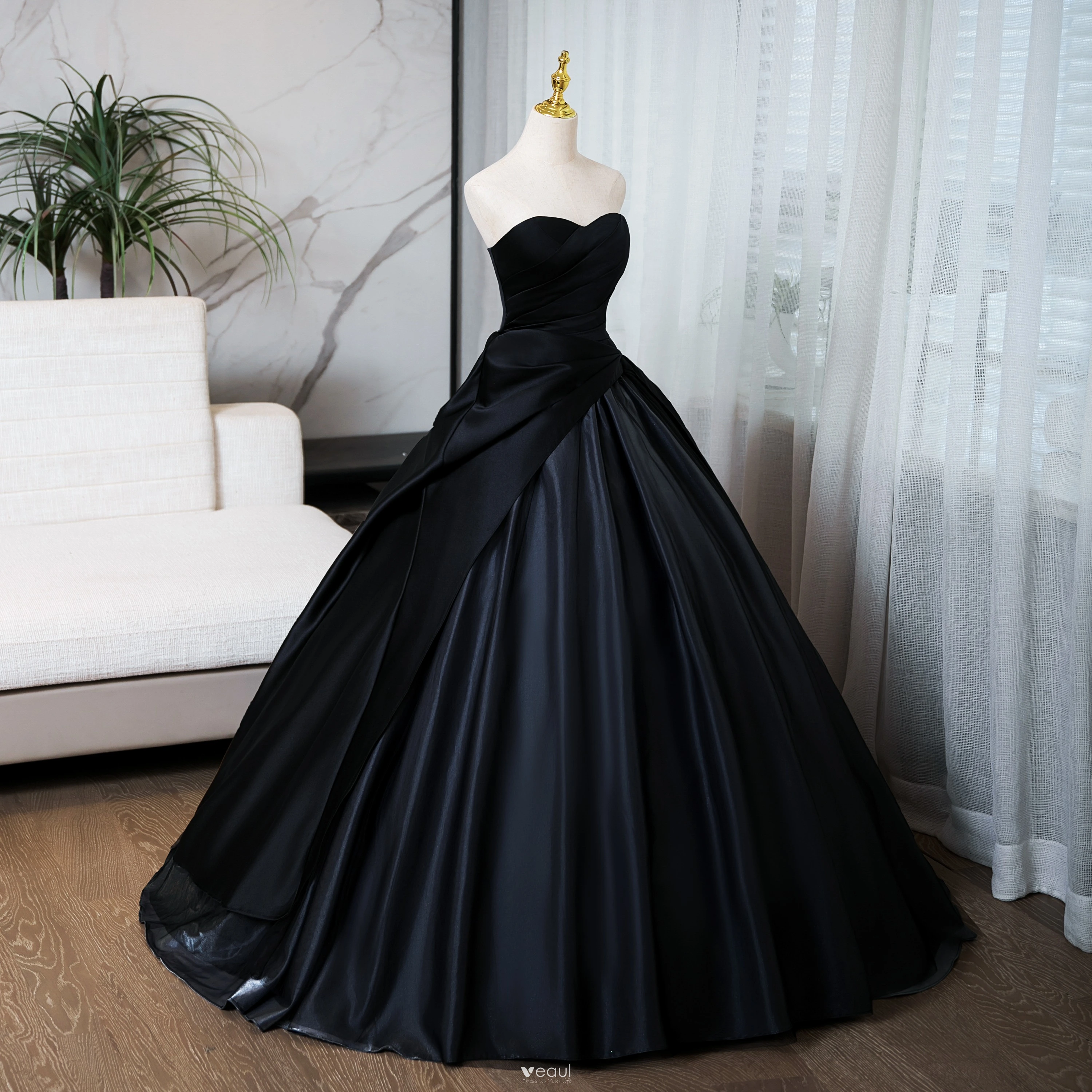 blue dress for baby girl Elegant Black Long Prom Dress, Black Formal Graduation Evening Dresses main image 1
