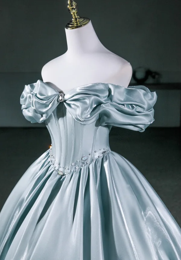Élégant Vert Citron Satin Robe De Bal 2026 Robe Boule De l'épaule Manches Courtes Dos Nu Longue Robe De Ceremonie
