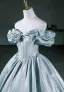 Élégant Vert Citron Satin Robe De Bal 2026 Robe Boule De l'épaule Manches Courtes Dos Nu Longue Robe De Ceremonie