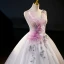 Chic / Beautiful Blushing Pink Pearl Lace Flower Laser Appliques Sequins Prom Dresses 2023 Ball Gown V-Neck Sleeveless Backless Floor-Length / Long Prom Formal Dresses