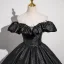 Vintage / Retro Black Glitter Prom Dresses 2024 Ball Gown Off-The-Shoulder Short Sleeve Backless Floor-Length / Long Prom Formal Dresses