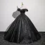 Vintage / Retro Black Glitter Prom Dresses 2024 Ball Gown Off-The-Shoulder Short Sleeve Backless Floor-Length / Long Prom Formal Dresses