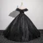 Vintage / Retro Black Glitter Prom Dresses 2024 Ball Gown Off-The-Shoulder Short Sleeve Backless Floor-Length / Long Prom Formal Dresses