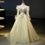 Chic / Beautiful Sage Green Appliques Beading Sequins Tassel Prom Dresses 2023 Ball Gown Scoop Neck Long Sleeve Backless Floor-Length / Long Prom Formal Dresses