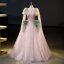 Schöne Rosa Glanz Pailletten Spitze Blumen Ballkleider 2023 Ballkleid Rundhalsausschnitt Lange Ärmel Rückenfreies Lange Ball Festliche Kleider