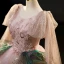 Schöne Rosa Glanz Pailletten Spitze Blumen Ballkleider 2023 Ballkleid Rundhalsausschnitt Lange Ärmel Rückenfreies Lange Ball Festliche Kleider