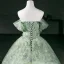Chic / Belle Vert Cendré Perle Appliques Robe De Bal 2026 Robe Boule De l'épaule Manches Courtes Dos Nu Longue Robe De Ceremonie