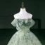 Chic / Belle Vert Cendré Perle Appliques Robe De Bal 2026 Robe Boule De l'épaule Manches Courtes Dos Nu Longue Robe De Ceremonie
