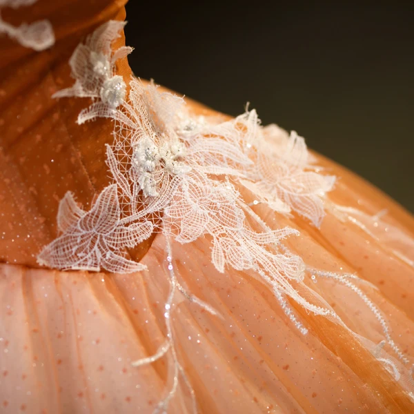 Chic / Belle Orange Perlage Paillettes En Dentelle Fleur Robe De Bal 2023 Robe Boule Encolure Carrée Sans Manches Dos Nu Longue Promo Robe De Ceremonie