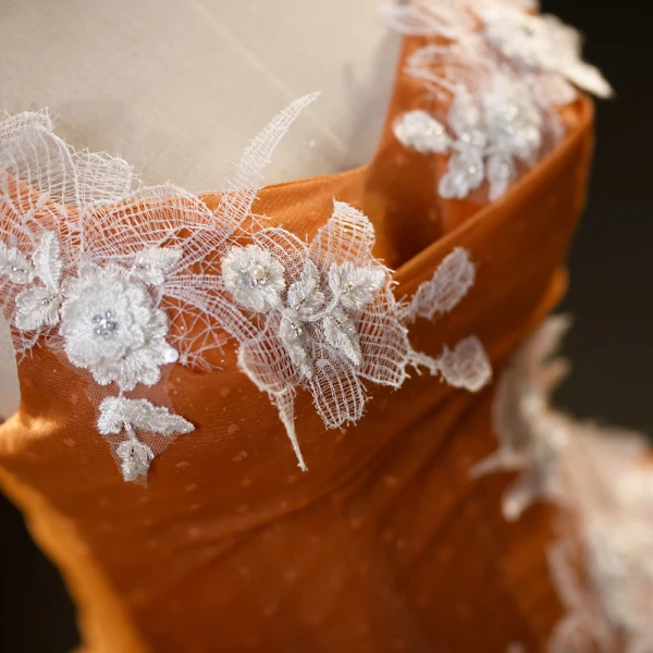 Chic / Belle Orange Perlage Paillettes En Dentelle Fleur Robe De Bal 2023 Robe Boule Encolure Carrée Sans Manches Dos Nu Longue Promo Robe De Ceremonie