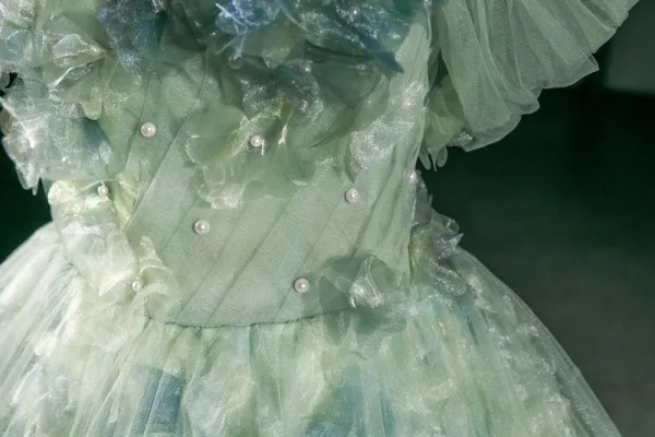 Chic / Belle Vert Cendré Perle Appliques Robe De Bal 2026 Robe Boule De l'épaule Manches Courtes Dos Nu Longue Robe De Ceremonie