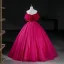 Elegant Fuchsia Beading Prom Dresses 2026 Ball Gown Strapless Sleeveless Backless Floor-Length / Long Formal Dresses