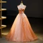 Chic / Belle Orange Perlage Paillettes En Dentelle Fleur Robe De Bal 2023 Robe Boule Encolure Carrée Sans Manches Dos Nu Longue Promo Robe De Ceremonie