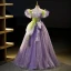 Flower Fairy Lilac Beading Pearl Lace Flower Ruffle Prom Dresses 2023 Ball Gown Off-The-Shoulder Sleeveless Backless Floor-Length / Long Prom Formal Dresses