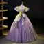 Flower Fairy Lilac Beading Pearl Lace Flower Ruffle Prom Dresses 2023 Ball Gown Off-The-Shoulder Sleeveless Backless Floor-Length / Long Prom Formal Dresses