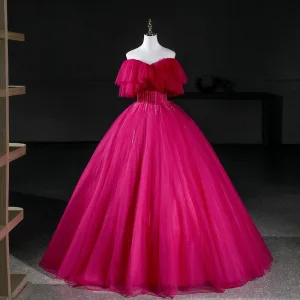 Elegante Fuchsia Kralen Galajurken 2026 Baljurk Strapless Mouwloos Ruglooze Lange Gelegenheid Jurken