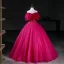 Elegant Fuchsia Beading Prom Dresses 2026 Ball Gown Strapless Sleeveless Backless Floor-Length / Long Formal Dresses