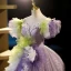 Flower Fairy Lilac Beading Pearl Lace Flower Ruffle Prom Dresses 2023 Ball Gown Off-The-Shoulder Sleeveless Backless Floor-Length / Long Prom Formal Dresses