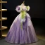 Flower Fairy Lilac Beading Pearl Lace Flower Ruffle Prom Dresses 2023 Ball Gown Off-The-Shoulder Sleeveless Backless Floor-Length / Long Prom Formal Dresses