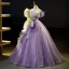Flower Fairy Lilac Beading Pearl Lace Flower Ruffle Prom Dresses 2023 Ball Gown Off-The-Shoulder Sleeveless Backless Floor-Length / Long Prom Formal Dresses